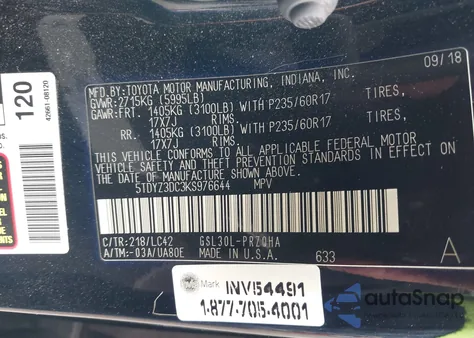 2019 Toyota Sienna Xle 8 Passenger из США, поврежденный, VIN 5TDYZ3DC3KS976644